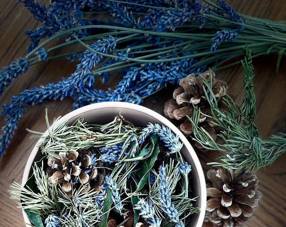 Organic Lavender & Rosemary Luxury Pot-Pourri Home grown/from local Somerset woodland. Everlasting dried flowers, petals, cones and leaves