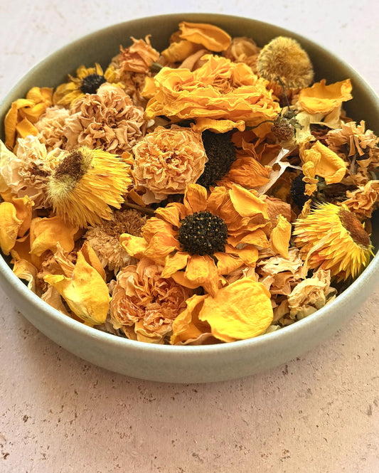 Organic Dried Flower Potpourri Yellow tones. Home grown in Somerset. Choice of scent